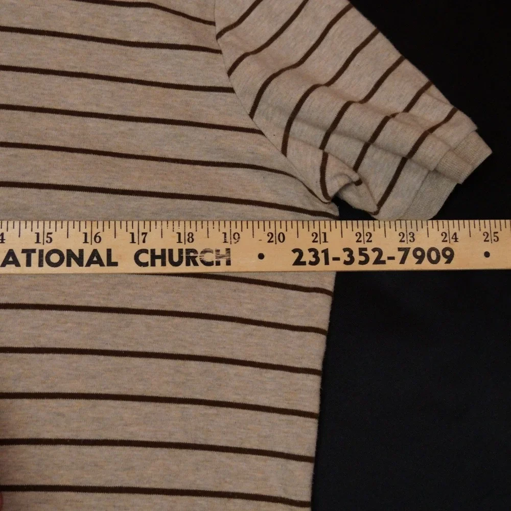Polo Ralph Lauren Polo Shirt Mens M Beige Brown Striped Classic Fit Cotton